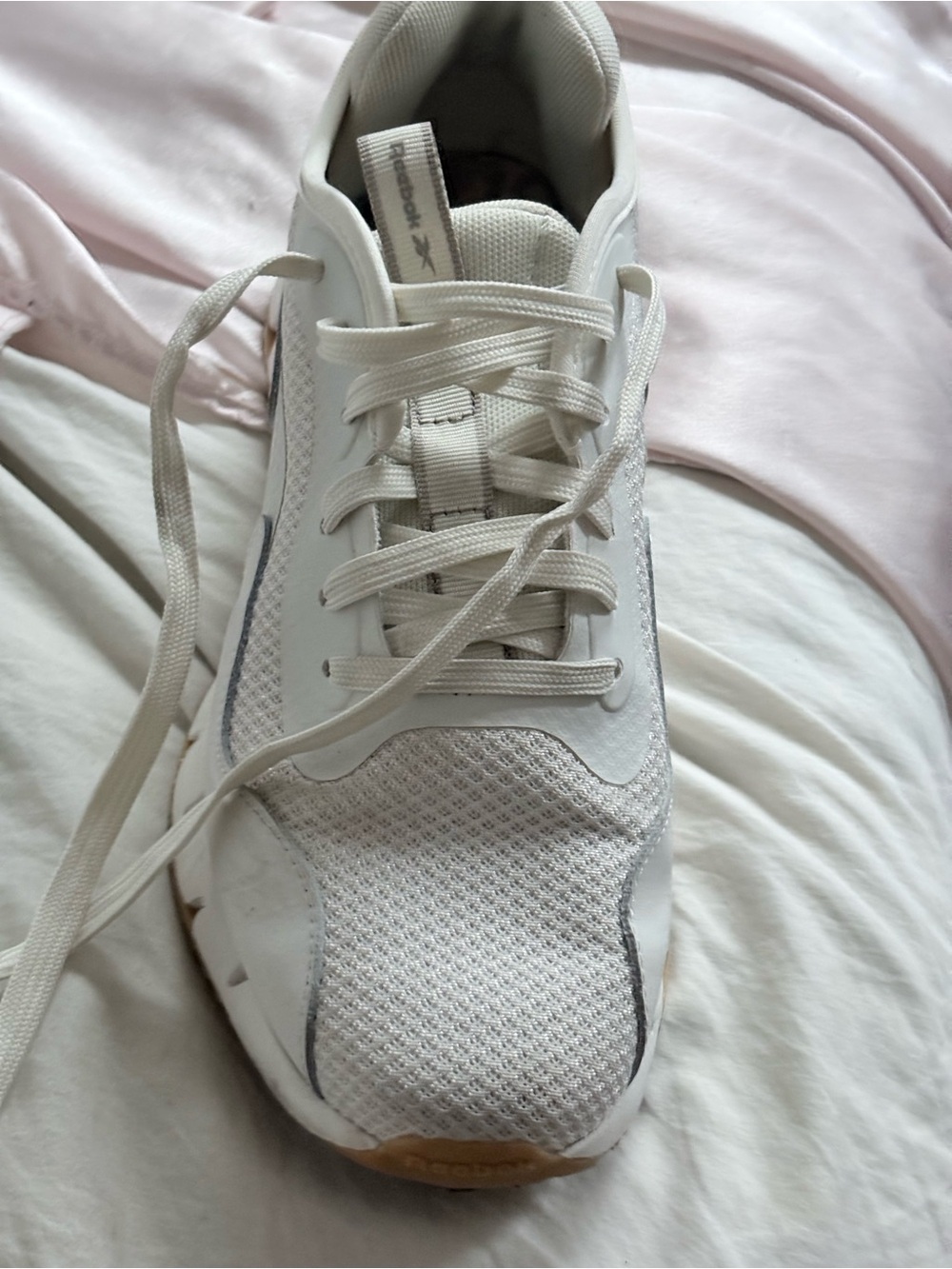 Reebok White Mesh Lace-Up Sneakers